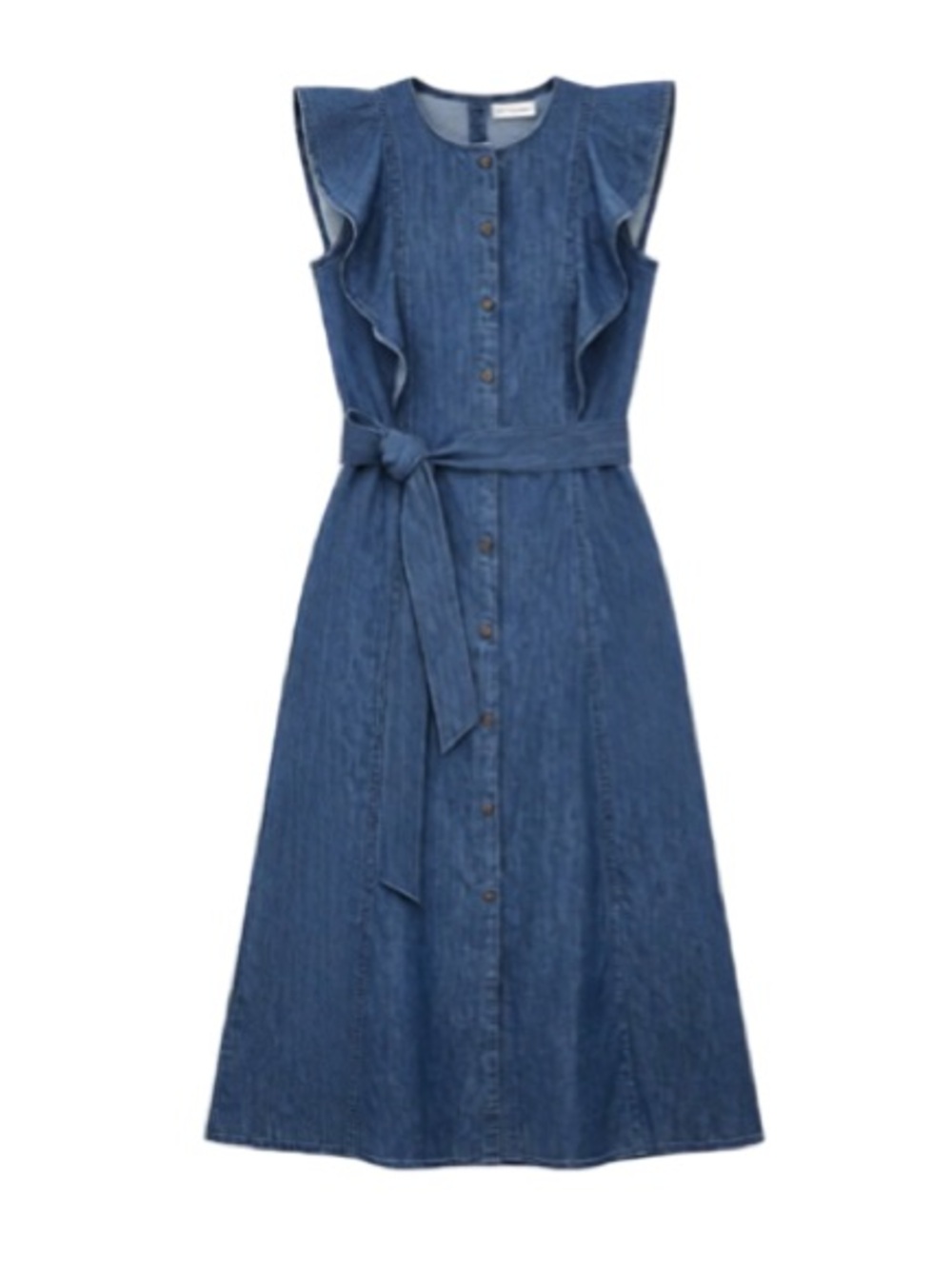 LOFT Chambray Ruffle Button Midi Dress